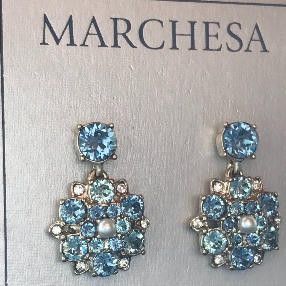 Marchesa Aquamarine and Silver Cluster Earrings